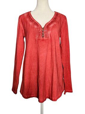 NWT Soft Surroundings Women's Tunic Top Small Raspberry Henley Tie Dye Boho Chic